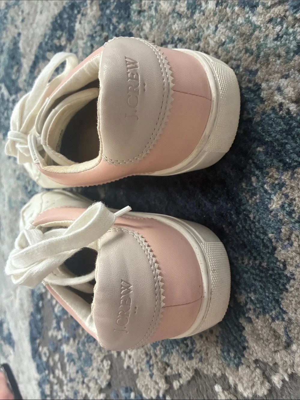 J Crew White Leather Women's Sneakers with Pink Heel Accent